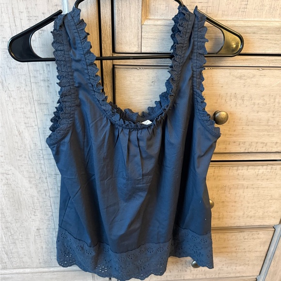 Market & Spruce Navy Eyelet Button-Front Ruffle Tank - Picture 2 of 3